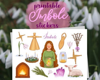 Imbolc Printable Planner Stickers (Téléchargement instantané, Wicca, Sorcellerie, Cottage Core, Witchy Art, Witchy Print, Book of Shadows, Grimoire)