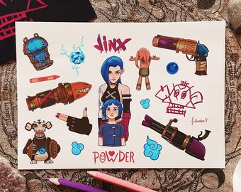 Jinx Arcane Stickers (League of Legends, Powder, Valorant, Violet, Hextech, Hexgate, Riot Games, Merch, Fan Art)