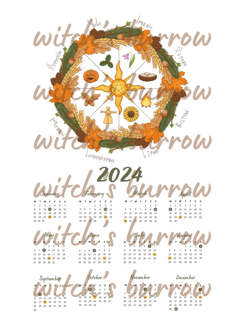 Digital Calendar 2024 Poster wheel of the Year Etsy