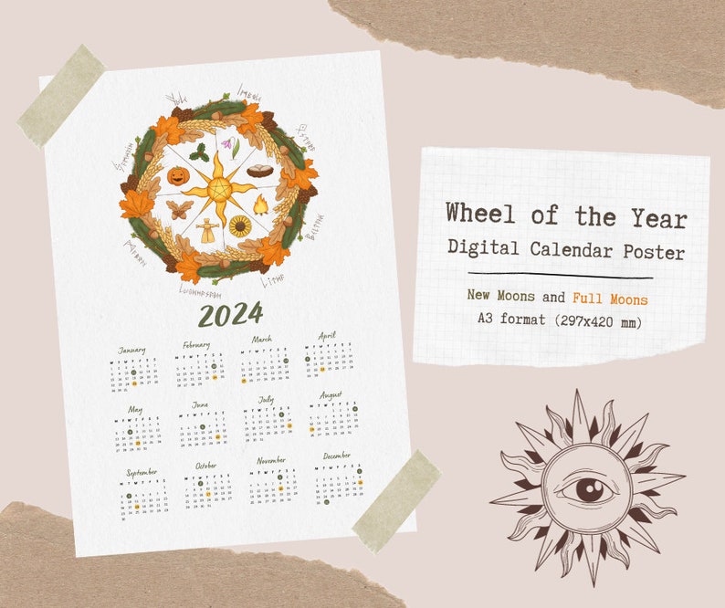 Digital Calendar 2024 Poster wheel of the Year Etsy