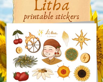 Litha Printable Stickers, Summer Solstice Planner Decorations