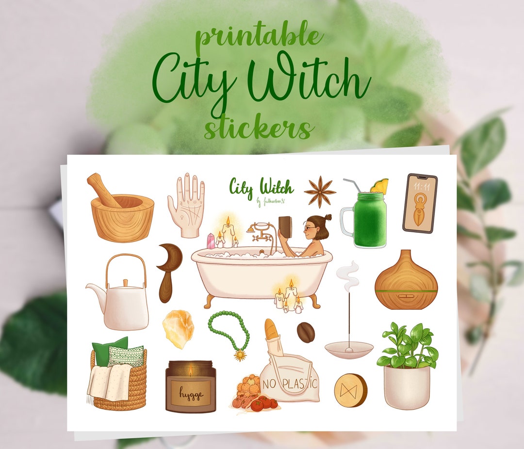 City Witch Printable Stickers instant Download, Wicca, Runes, Tarot ...
