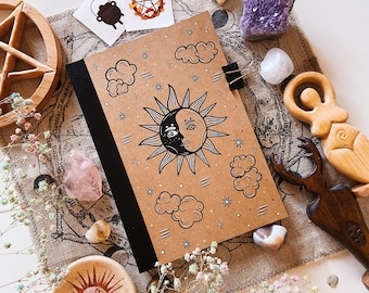 Sun and Moon Notebook (Dotted Notebook, Grimoire, Book of Shadows, Witchy, Witchcraft, Lunar, Solar)