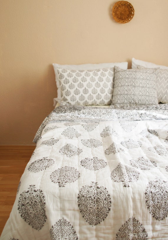 Tagesdecke Quilt Lalita Grau Weiss Boho Etsy