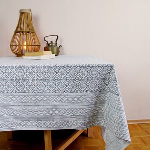 B-Ware zum halben Preis Tischdecke ''LALITA'', grau / weiß, Handblockdruck, Baumwolle, Boho chic, Deko, Küche , Esszimmer, tischdeko Bild 1