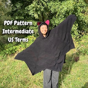 Patrón de crochet en PDF para poncho de alas de murciélago para bebé de Halloween. Términos de EE. UU.