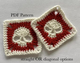 Spooky Skull Granny Square Crochet Pattern - with DIAGONAL option