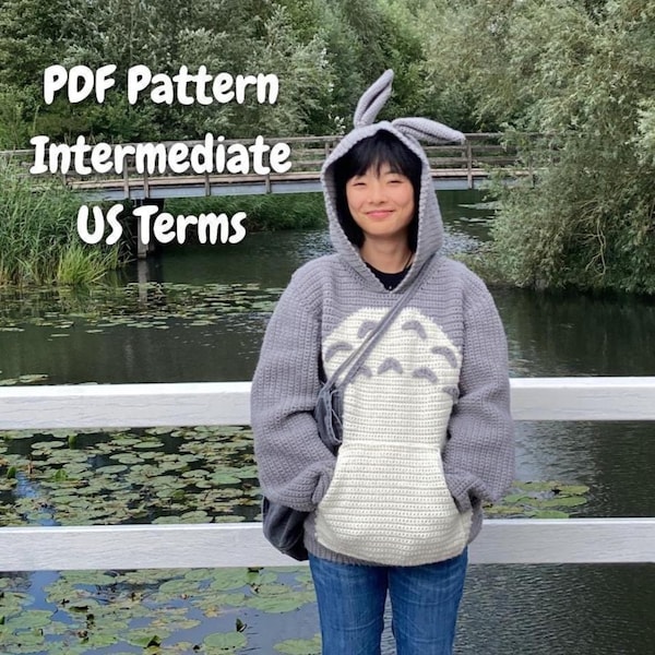 My Neighbor Ghibli Pullover Häkelanleitung PDF US Version xxs-xxl