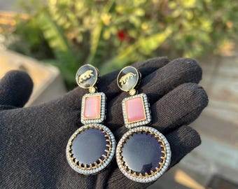 Moissanite Kundan Earrings, Lion Jaguar Design, Bollywood Jewelry