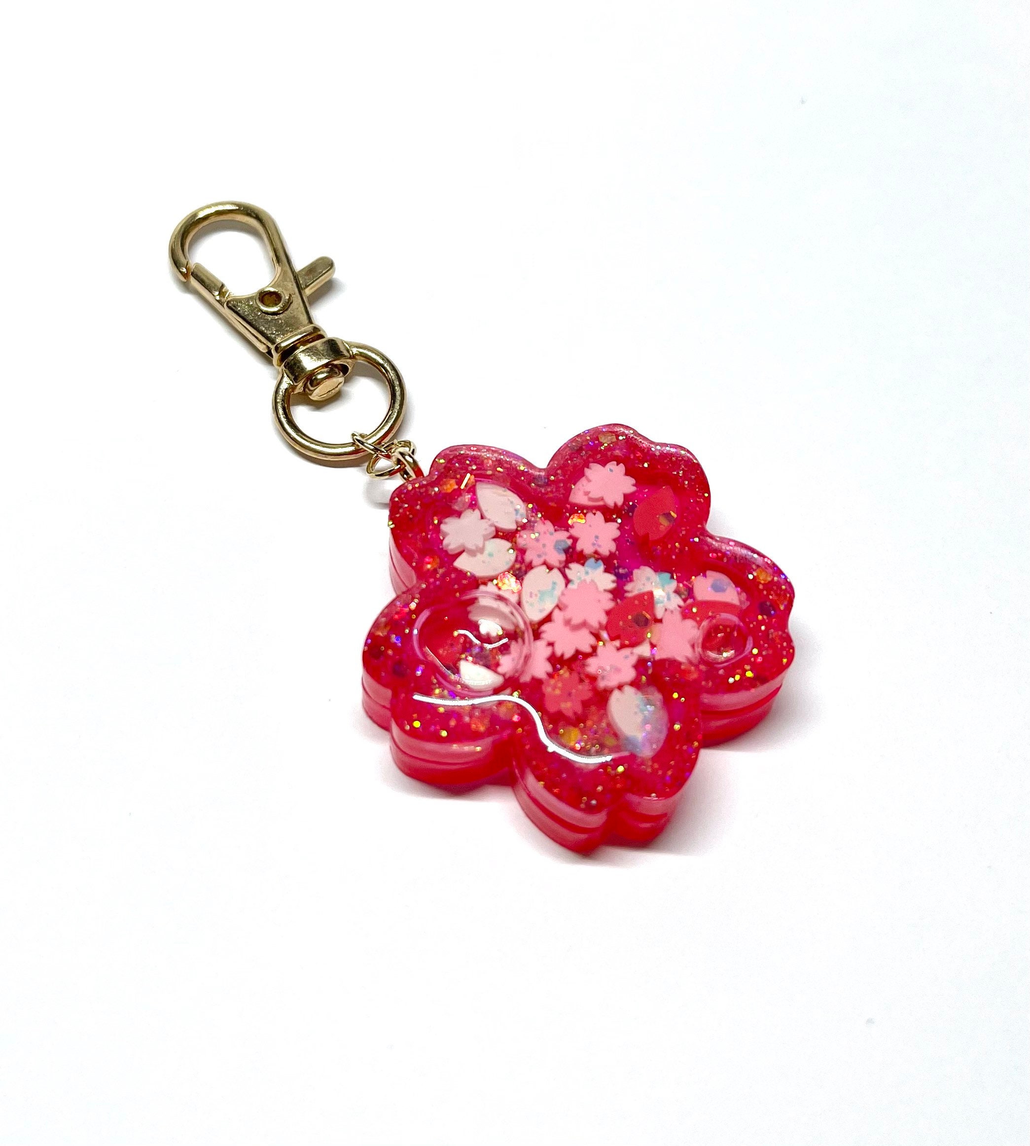 Sakura shaker charm sakura keychain cherry blossom resin Etsy
