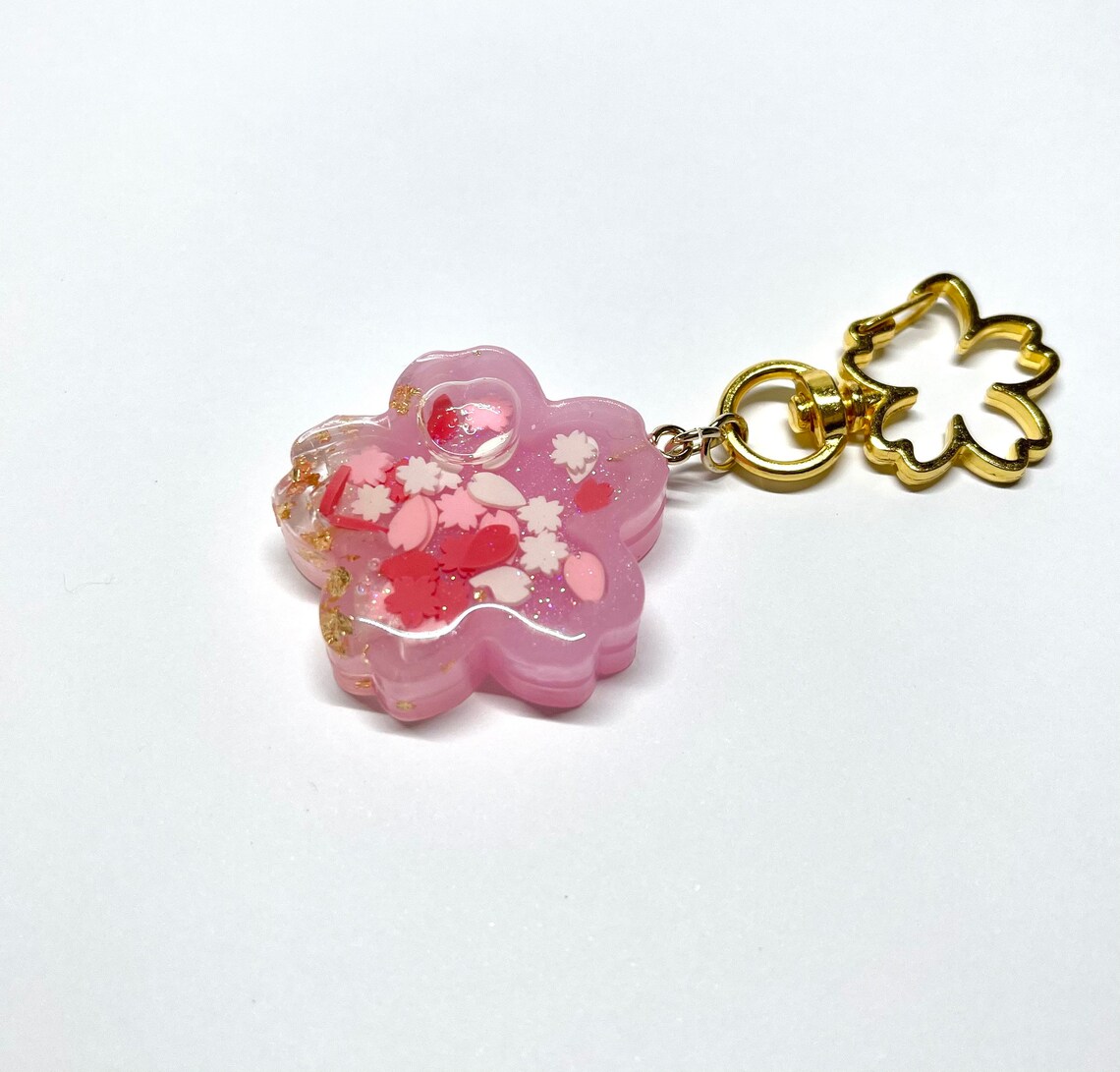 Sakura shaker charm sakura keychain cherry blossom resin Etsy