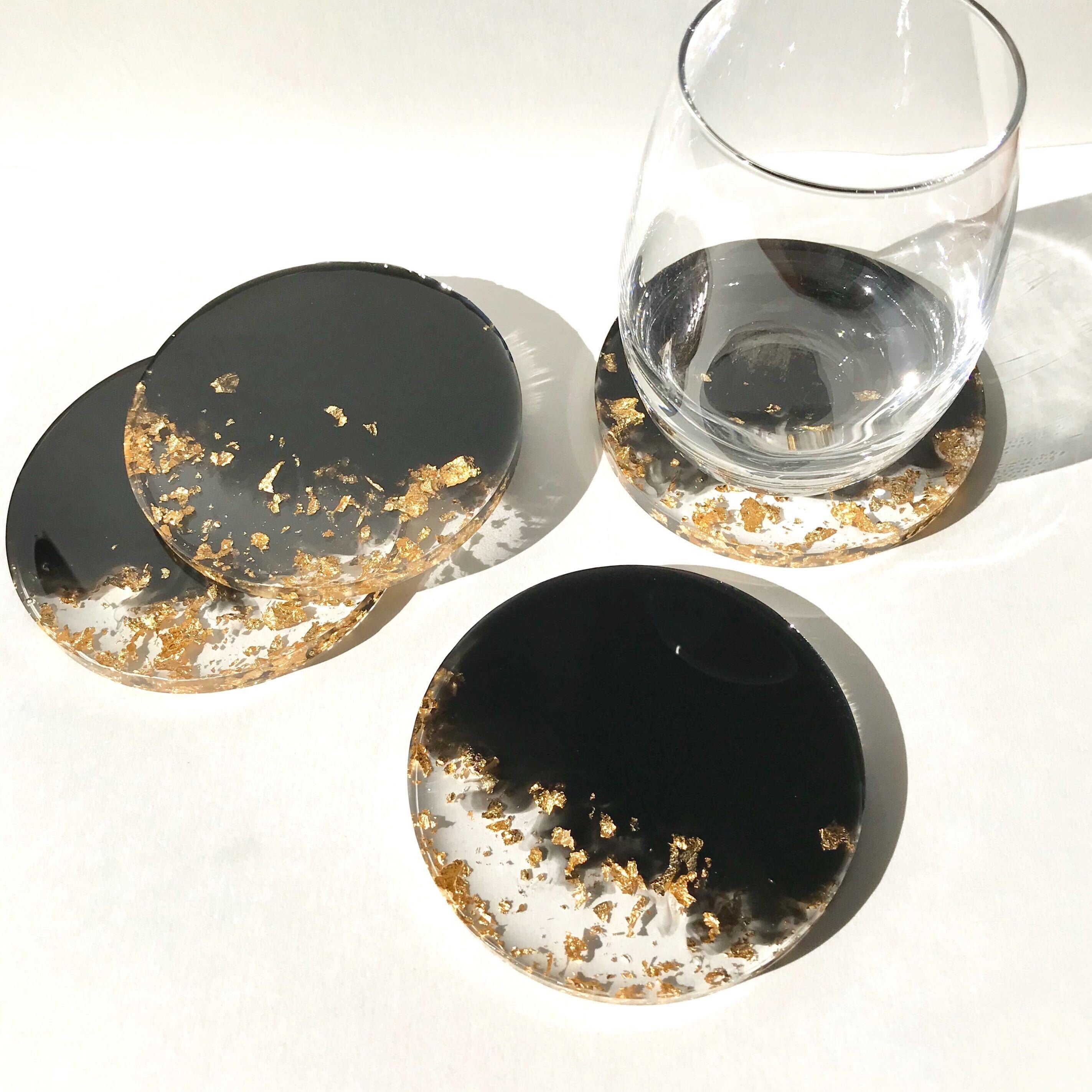 Black and gold coasters resin wine coasters dining table Etsy