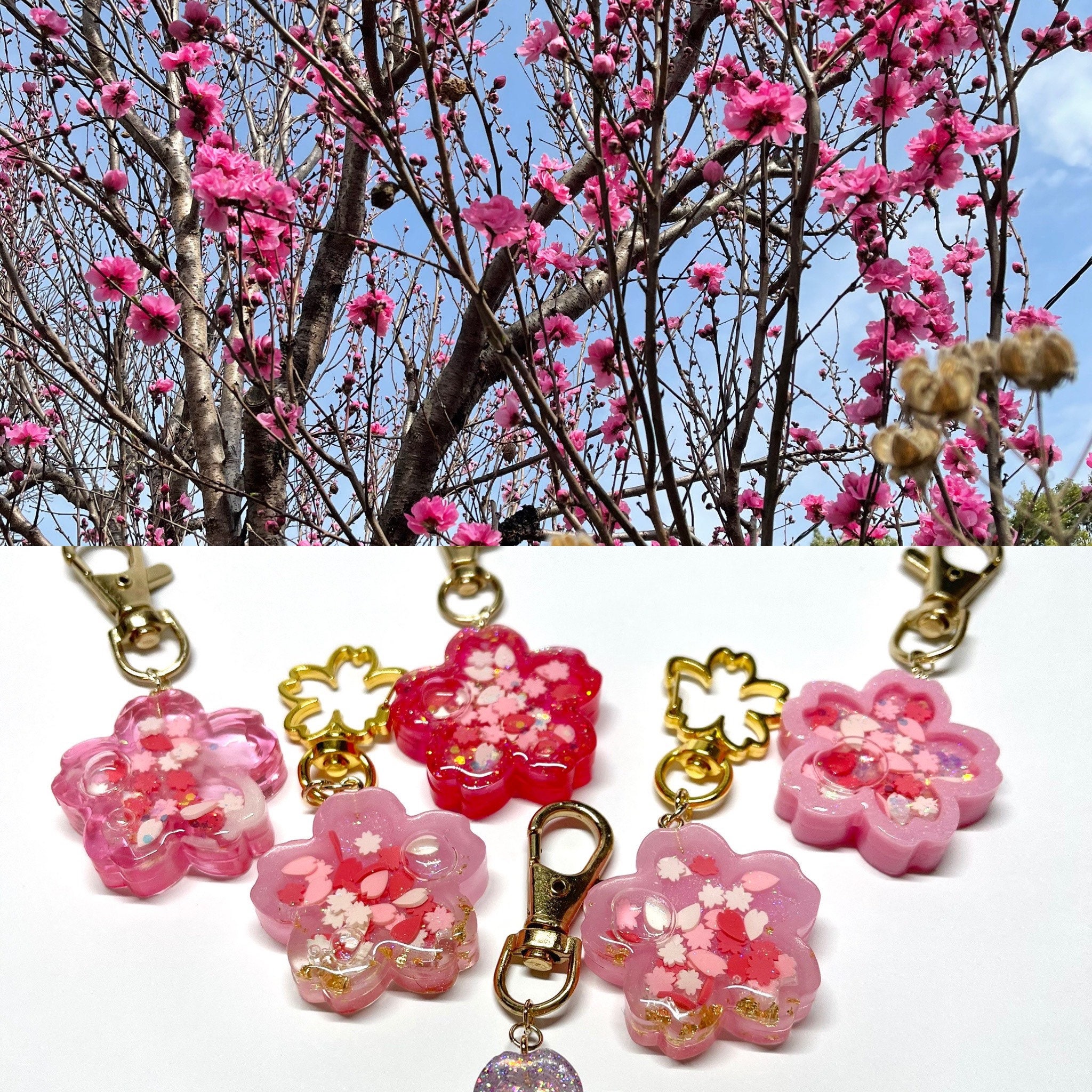 Sakura shaker charm sakura keychain cherry blossom resin Etsy