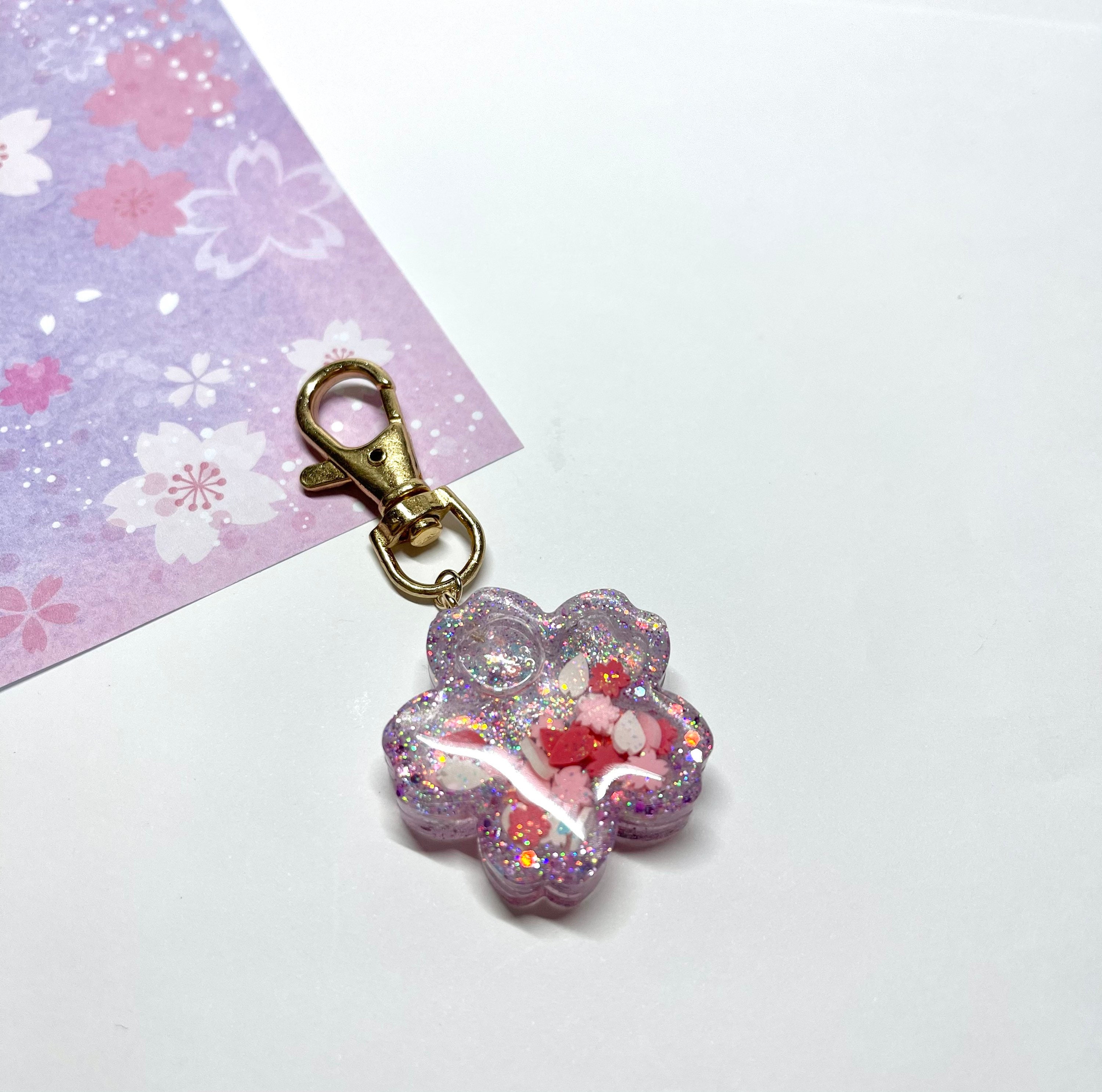 Sakura shaker charm sakura keychain cherry blossom resin Etsy