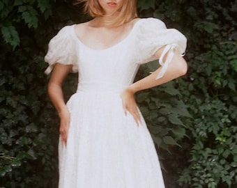 Vestido de novia de encaje, vestido de cuento de hadas, vestido con mangas abullonadas