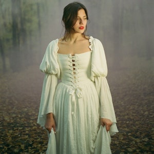 Renaissance dress, white dress with lacing on the front, wedding dress image 2