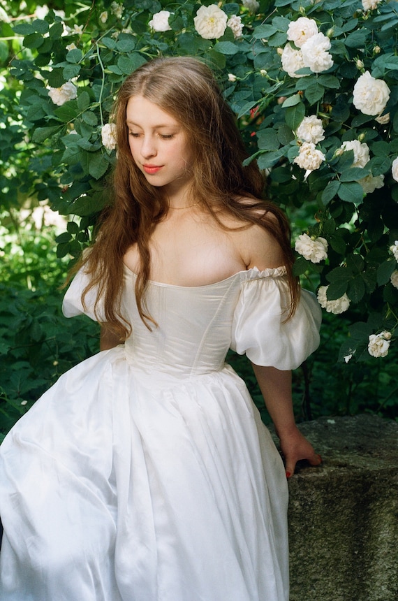 Corset and Skirt, Puff Sleeves Dress, Wedding Silk Dress - Etsy UK