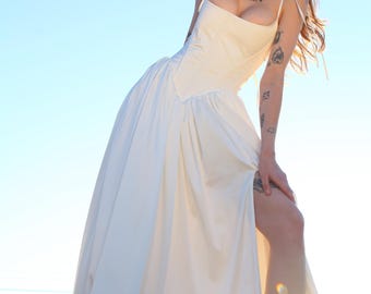 Ivory Corset Wedding Dress with Slit Skirt