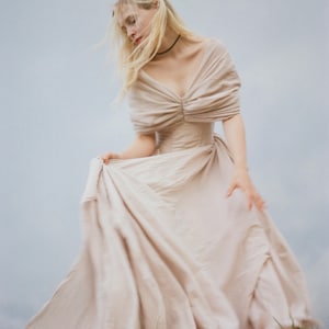 Off shoulder crinkled cotton grown, wedding dress, corset a silhouette dress