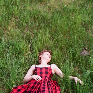 reversible midi dress, plaid dress, red corset dress image 3