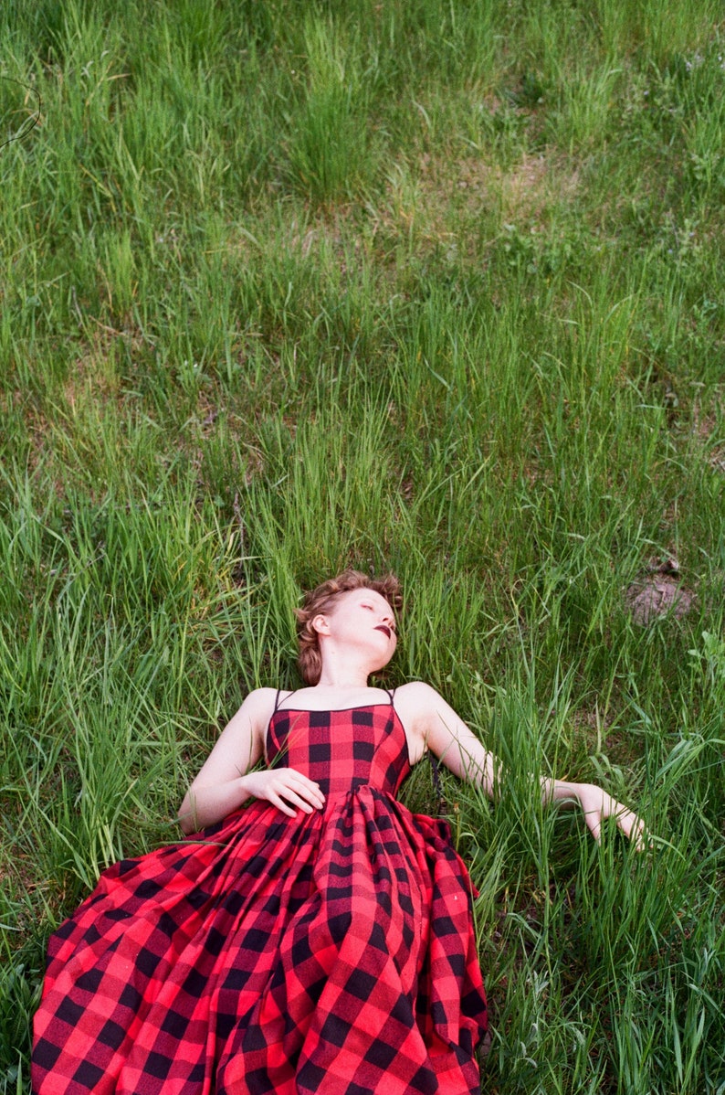 reversible midi dress, plaid dress, red corset dress image 3