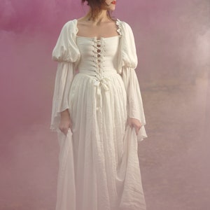 Renaissance dress, white dress with lacing on the front, wedding dress image 8