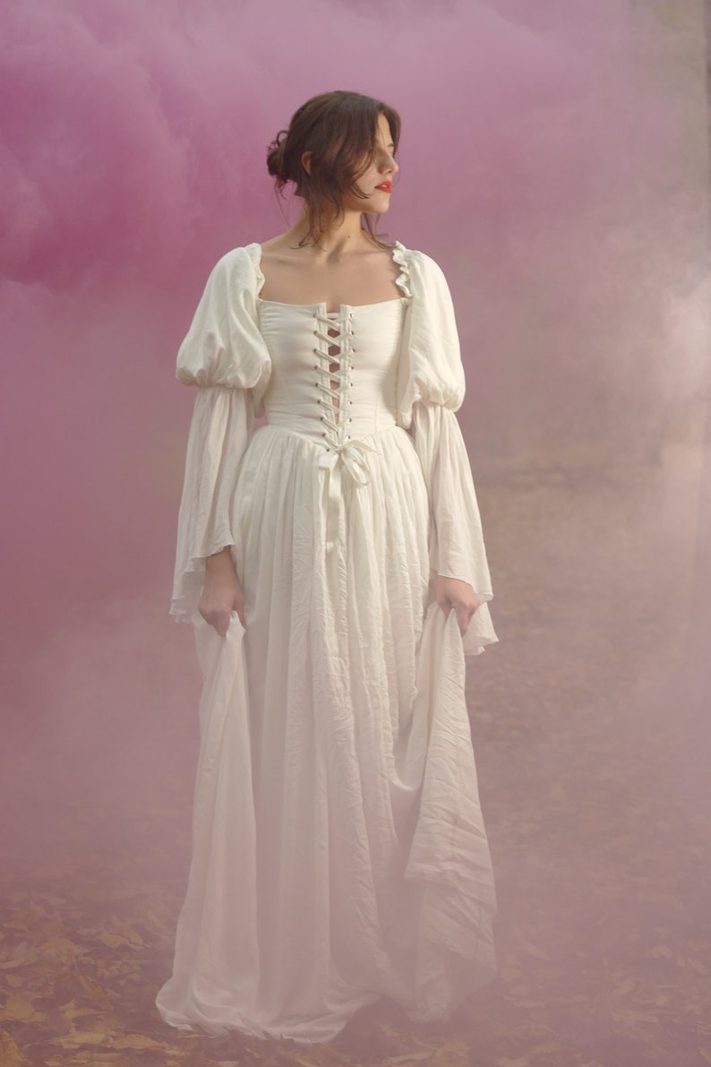 Renaissance dress, white dress with lacing on the front, wedding dress image 8