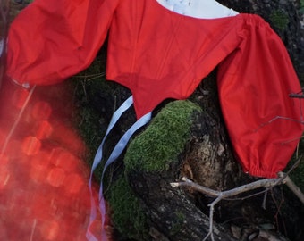 Red corset top. Puff sleeve corset top. Ready to ship corset.