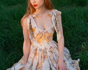 Floral mini dress, cottagecore dress, summer corset dress