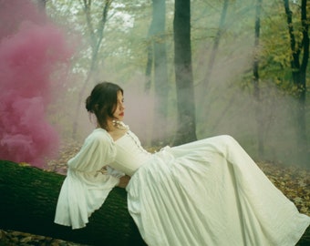Renaissance dress, white dress with lacing on the front, wedding dress