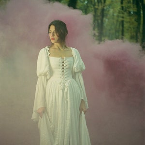 Renaissance dress, white dress with lacing on the front, wedding dress image 6