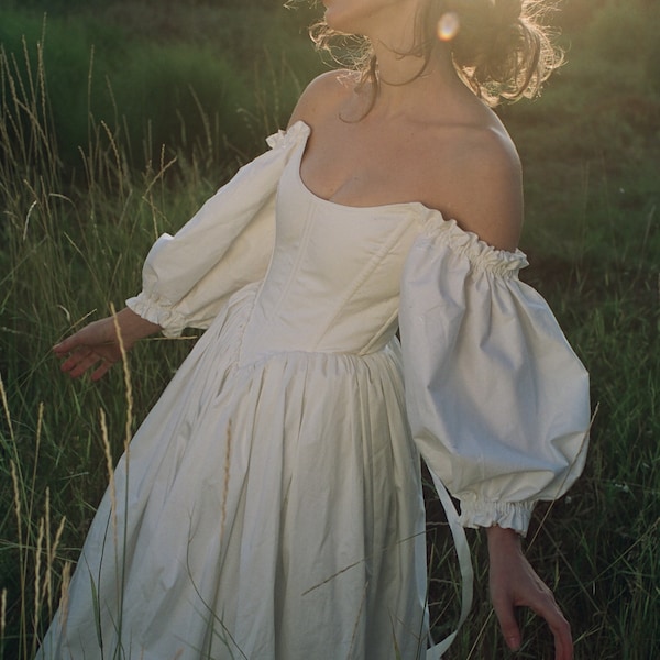 Puff sleeves dress, reversible dress, wedding dress