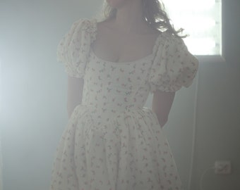 reversible floral dress, cottage core dress, corset dress