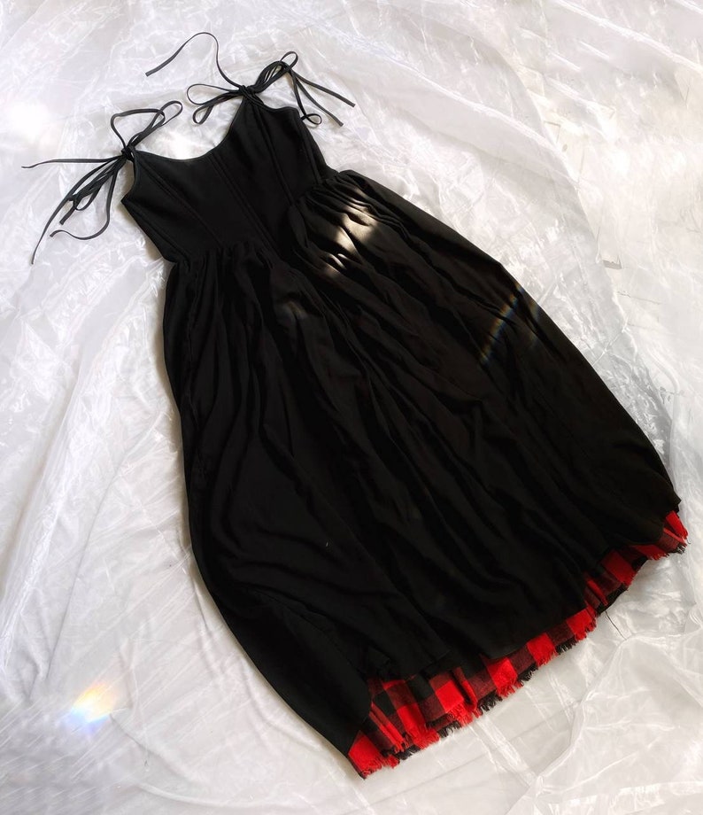 reversible midi dress, plaid dress, red corset dress image 7