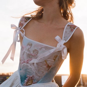 Fabric print reversible corset, 18 th century corset, renaissance corset, bridgerton corset