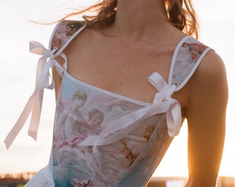Fabric print reversible corset, 18 th century corset, renaissance corset, bridgerton corset