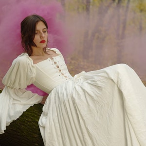 Renaissance dress, white dress with lacing on the front, wedding dress image 5