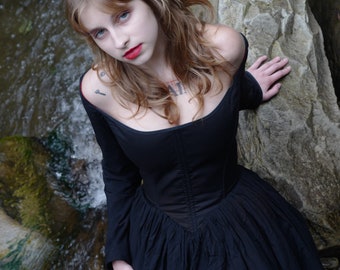 Black dress with sleeves, corset dress, warm dress