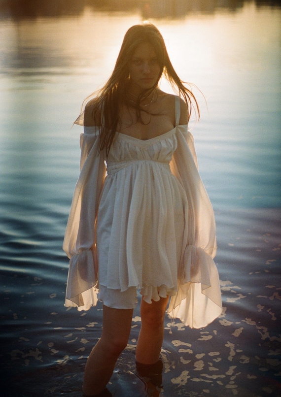 renaissance mini dress Cottagecore Mini Dress, Off-white Cotton, Renaissance Style
