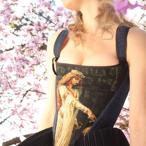 Reversible tapestry corset with accolade painting, medieval corset, gothic corset image 7