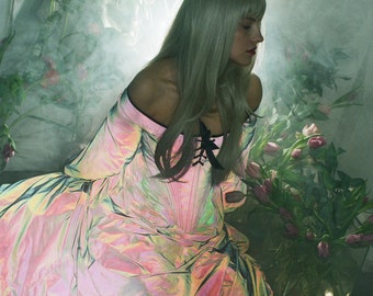 Marie Antoinette reflective corset dress, elvish dress, period dress,  high tech dress