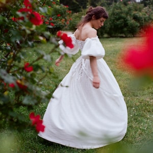 Puff sleeves corset wedding dress, lace wedding dress, wedding dress, boho style dress