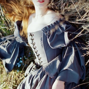 Renaissance dress, grey dress with lacing on the front, fairy dress
