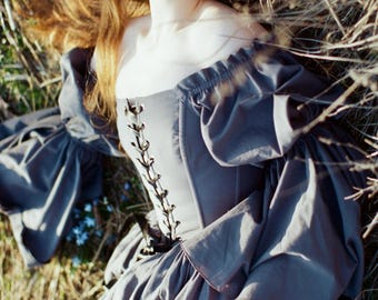 Renaissance dress, grey dress with lacing on the front, fairy dress