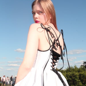 reversible mini dress, white dress, black corset dress