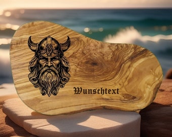 Geschenk personalisiert Olivenholz, Gravur Wikinger Frühstücksbrett Schneidebrett Holz Geburtstag Olivenholzbrett