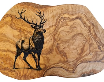 Geschenk personalisiert Olivenholz Gravur Hirsch Frühstücksbrett Schneidebrett Geburtstag Geburtstagsgeschenk Jäger Jägerin Holzbrett