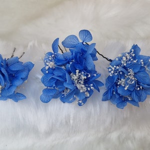 Set 3 x Zartes Haarschmuck Haarnadel Konserviertes Schleierkraut ,Hortensien Blau Trockenblumen Boho Hochzeit Brautschmuck Bild 2