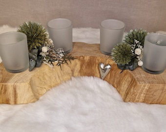 Teelichthalter  mit Trockenblumen Kerzenhalter Holz Holzscheibe Holzdeko Gesteck Tisch Geschenk Unikat