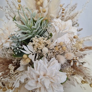 Brautstrauß Weiß Beige Ivory Dahlien Bohostrauß Pampasgras Trockenblumenstrauß Boho Strauß Trockenblumen Sommer Hochzeit Bild 3